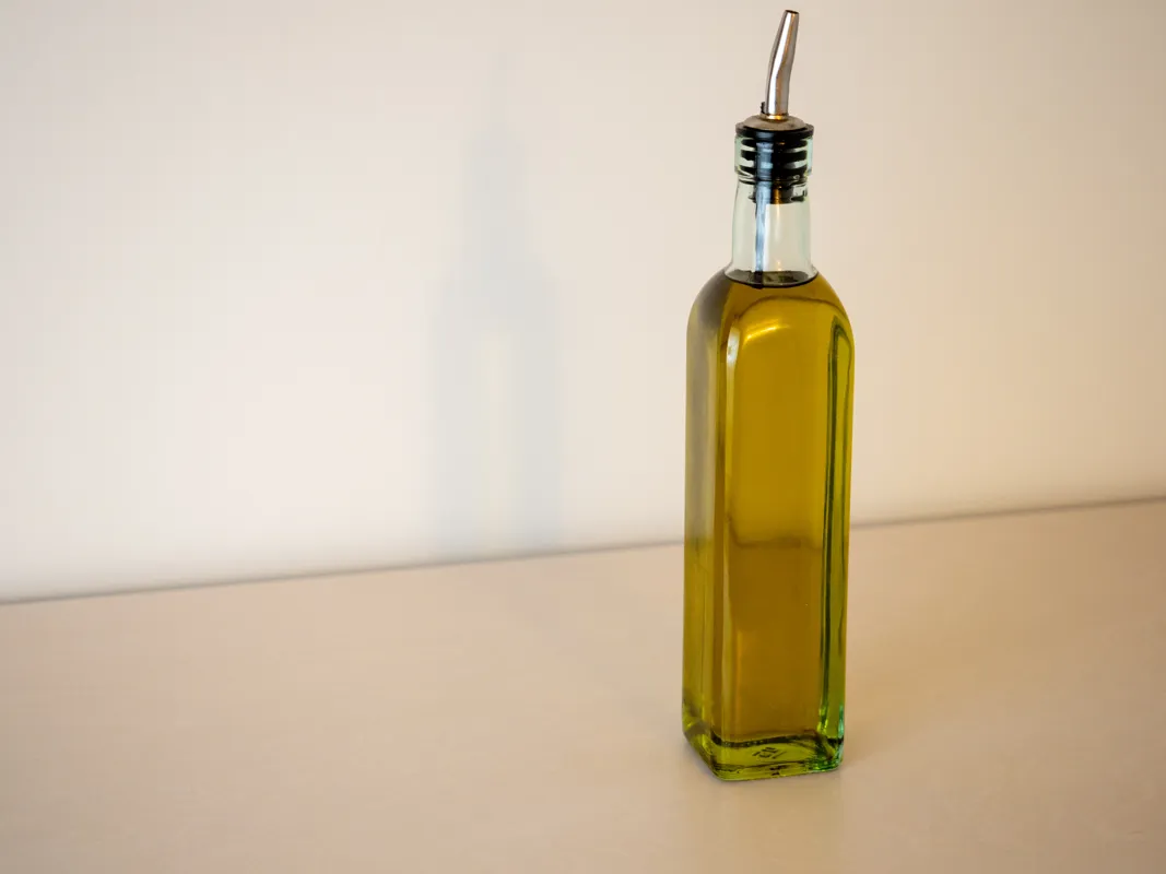 Bottle of olive oil on a counter